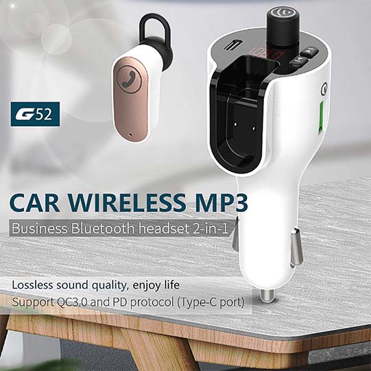 Handsfree Car Kit FM Transmitter BT Earphone MP3 Player