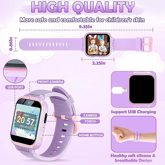 Kids Educational Gaming Phone Smartwatch Entertainment Music Function Calculator Pedometer Photo Custom Dial