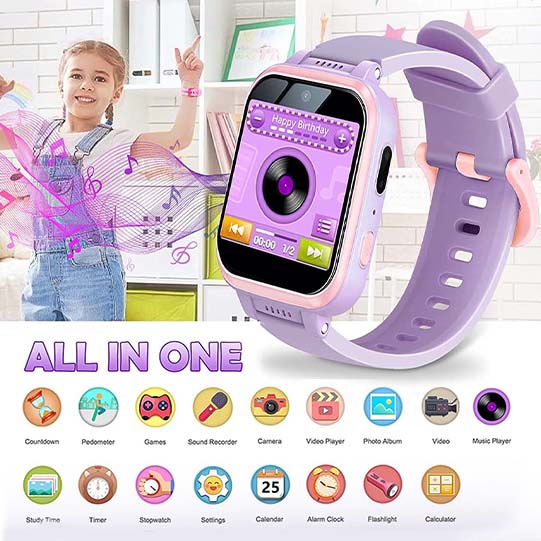 Kids Educational Gaming Phone Smartwatch Entertainment Music Function Calculator Pedometer Photo Custom Dial