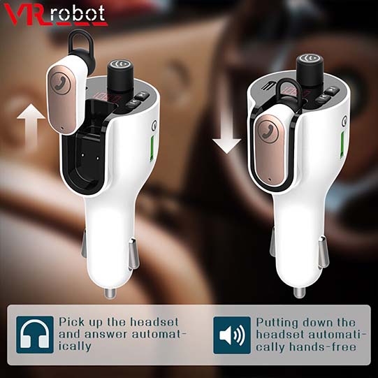 Handsfree Car Kit FM Transmitter BT Earphone MP3 Player