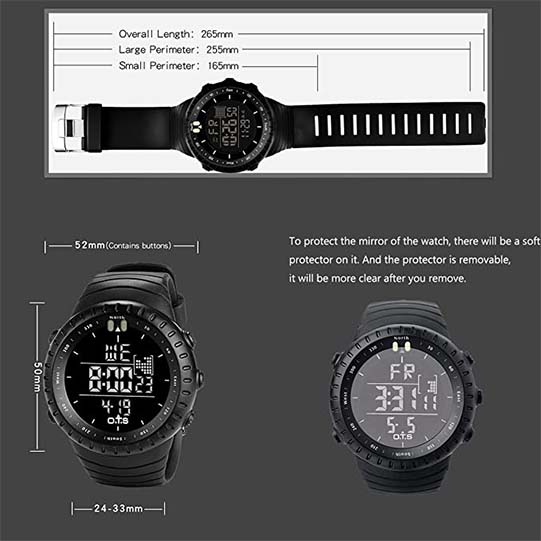 Men's Digital Sports Watch Outdoor Waterproof Tactical Watch with LED Backlight