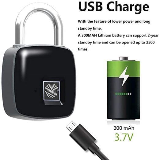 Rechargeable Smart Keyless Fingerprint Padlock