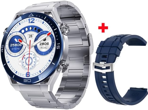 Smart Watch DT Ultra Mate 1.5-inch AMOLED Qibla Kaaba Direction Smartwatch Sports Fitness Pedometer Sleep Tracker Compatible with Android & iOS Men Hands-Free Calls (Silver Blue)