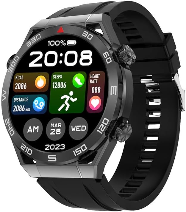 Smart Watch DT Ultra Mate 1.5-inch AMOLED Wireless Charging Qibla Kaaba Direction Smartwatch Fitness Pedometer Call Reminder Sleep Tracker Compatible with Android & iOS Men Hands-Free Calls (Black)