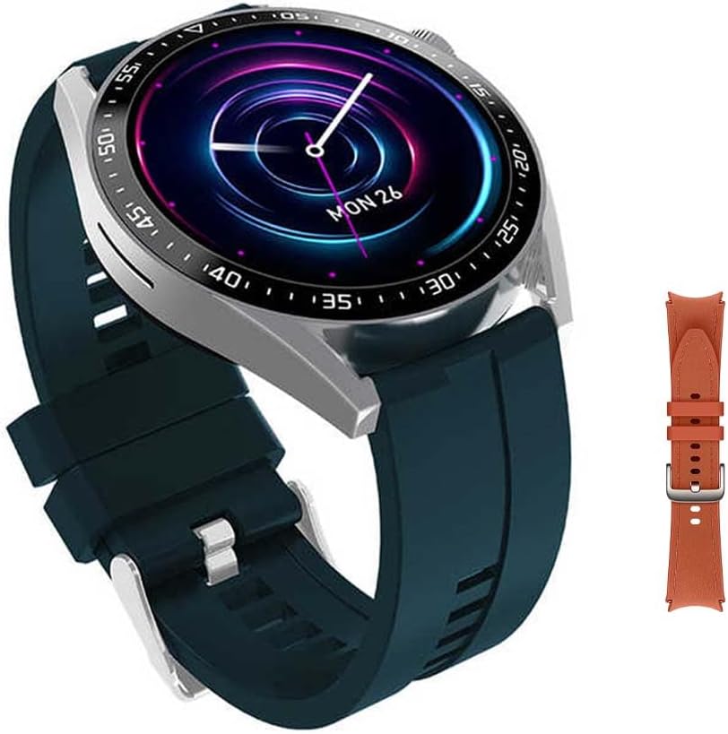 Smart Watch With Always on Display Voice Assistant NFC GPS Fitness Tracker Inteligent Bracelet Sports Smartwatch Bussiness Card QR Code and Lock System HW23 Pro EC33 AMAX PRO 3 (Silver Green))