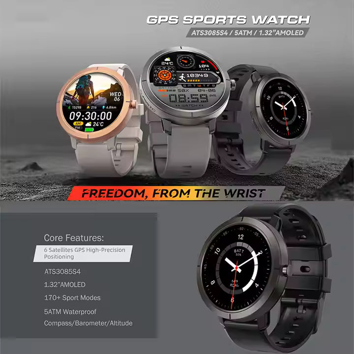 DM76 Outdoor Smartwatch – AMOLED Display, GPS, Compass, 5ATM Waterproof, Fitness Tracker