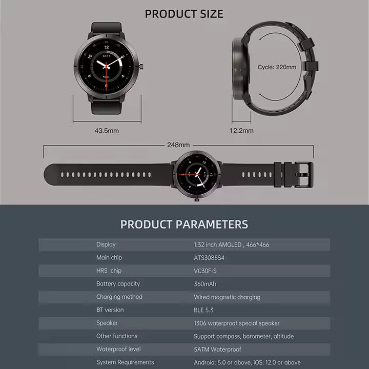 DM76 Outdoor Smartwatch – AMOLED Display, GPS, Compass, 5ATM Waterproof, Fitness Tracker