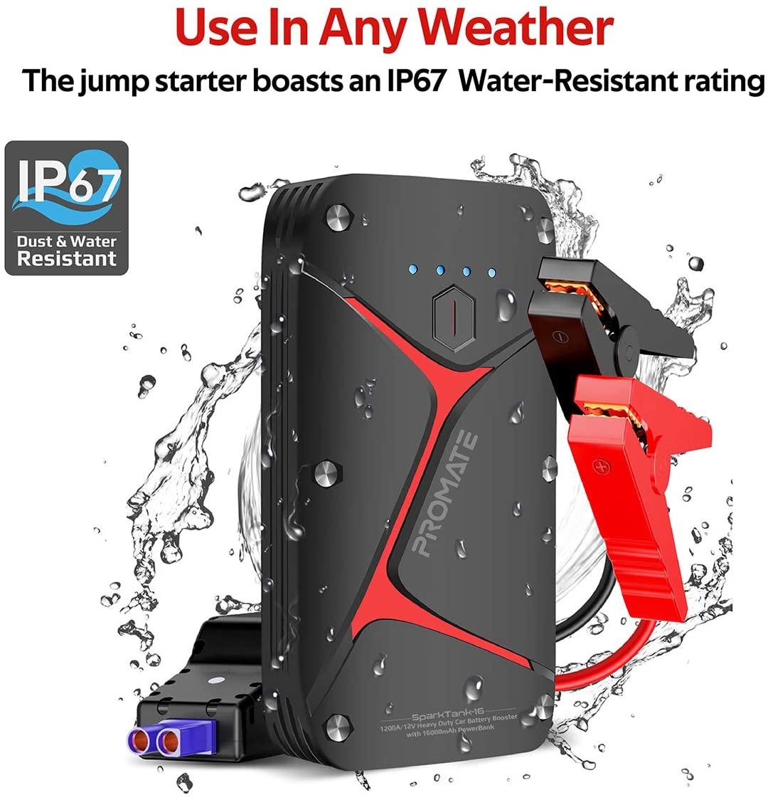 Promate Car Jump Starter 1600mAh Power Bank, Dual USB Port