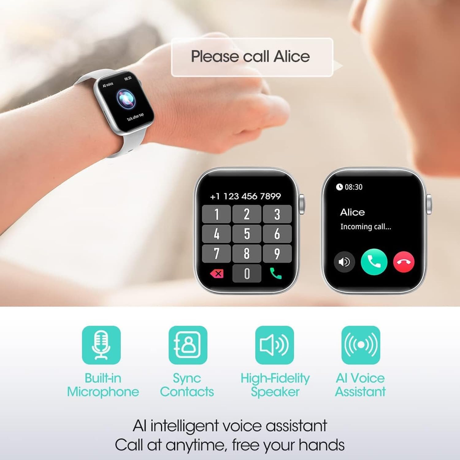 Smartwatch for Men Women Fitness 5ATM Waterproof Outdoor Tracker Elegant Wrist Time Piece with Ai Control Bluetooth/Heart Rate/Sleep Chronometer