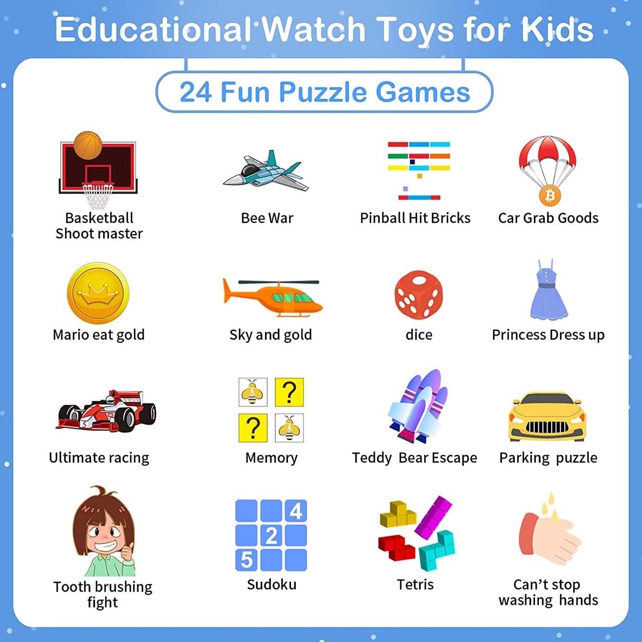 Kids Smart Watch, Toddler Watch Toys for 3-12 Ages Year Old, Smartwatches with 24 Learning Games Video Camera Pedometer Music Alarm Flashlight, Birthday Gift Boys Girls Kids, Educational