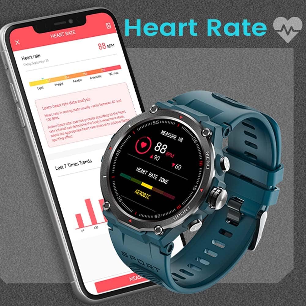 Military Smart Watch for Men Rugged Tactical Smartwatch Bluetooth (Answer/Make Calls) 1.32'' HD Fitness Watch Heart Rate Monitor Sleep Tracker (Blue)