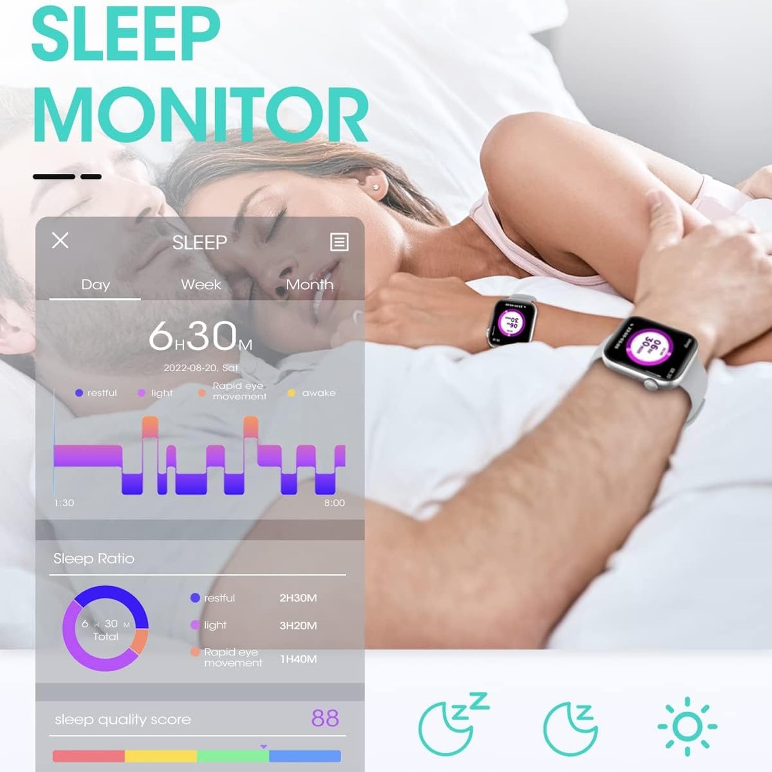 Smartwatch for Men Women Fitness 5ATM Waterproof Outdoor Tracker Elegant Wrist Time Piece with Ai Control Bluetooth/Heart Rate/Sleep Chronometer