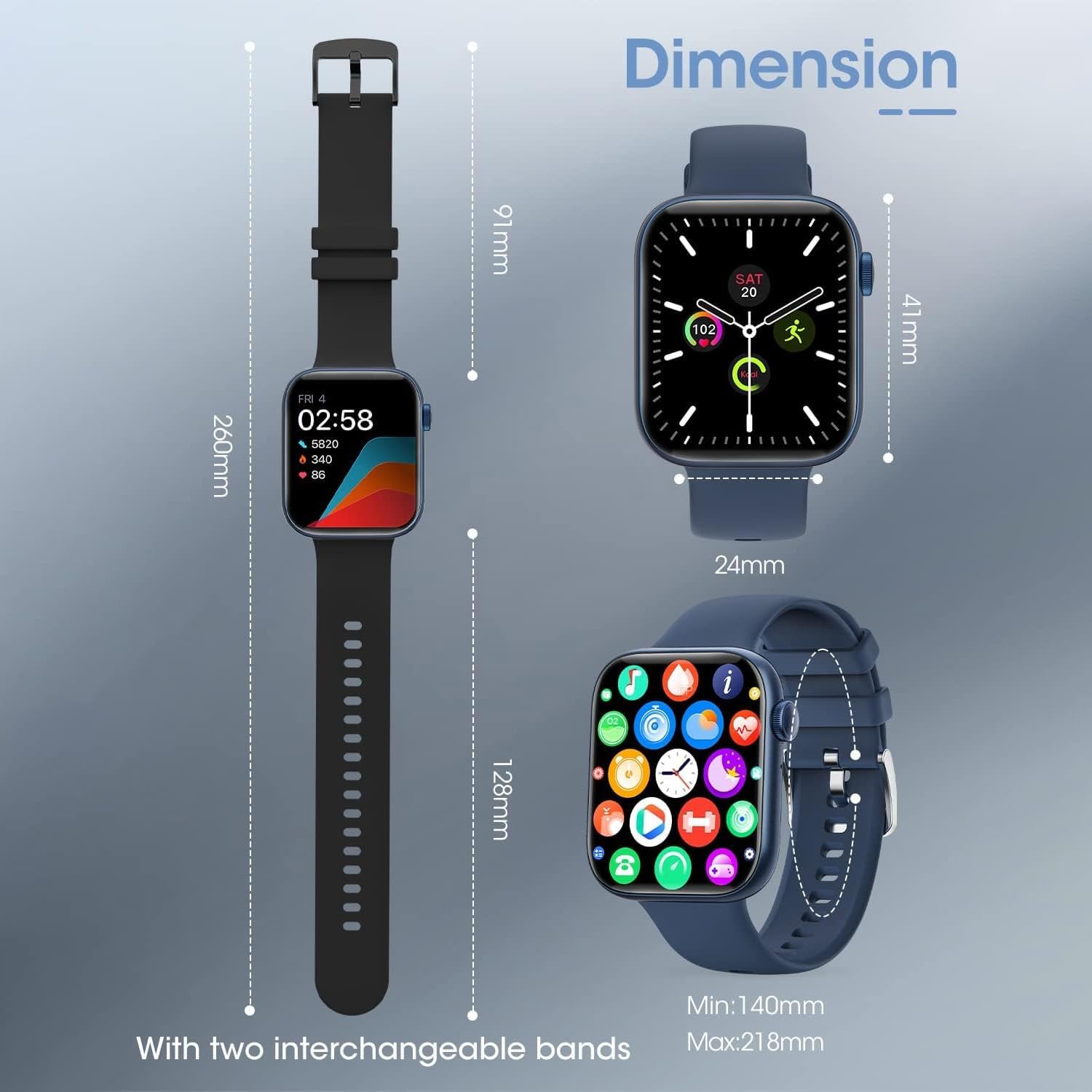 Smartwatch for Men Women Fitness 5ATM Waterproof Outdoor Tracker Elegant Wrist Time Piece with Ai Control Bluetooth/Heart Rate/Sleep Chronometer