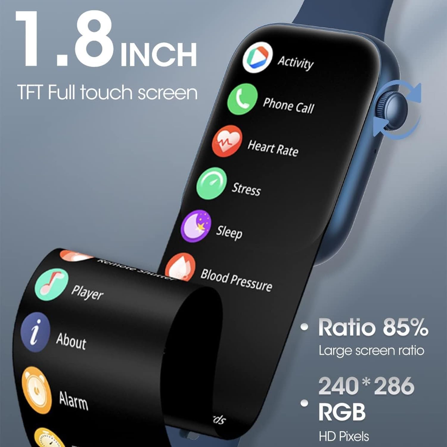 Smartwatch for Men Women Fitness 5ATM Waterproof Outdoor Tracker Elegant Wrist Time Piece with Ai Control Bluetooth/Heart Rate/Sleep Chronometer