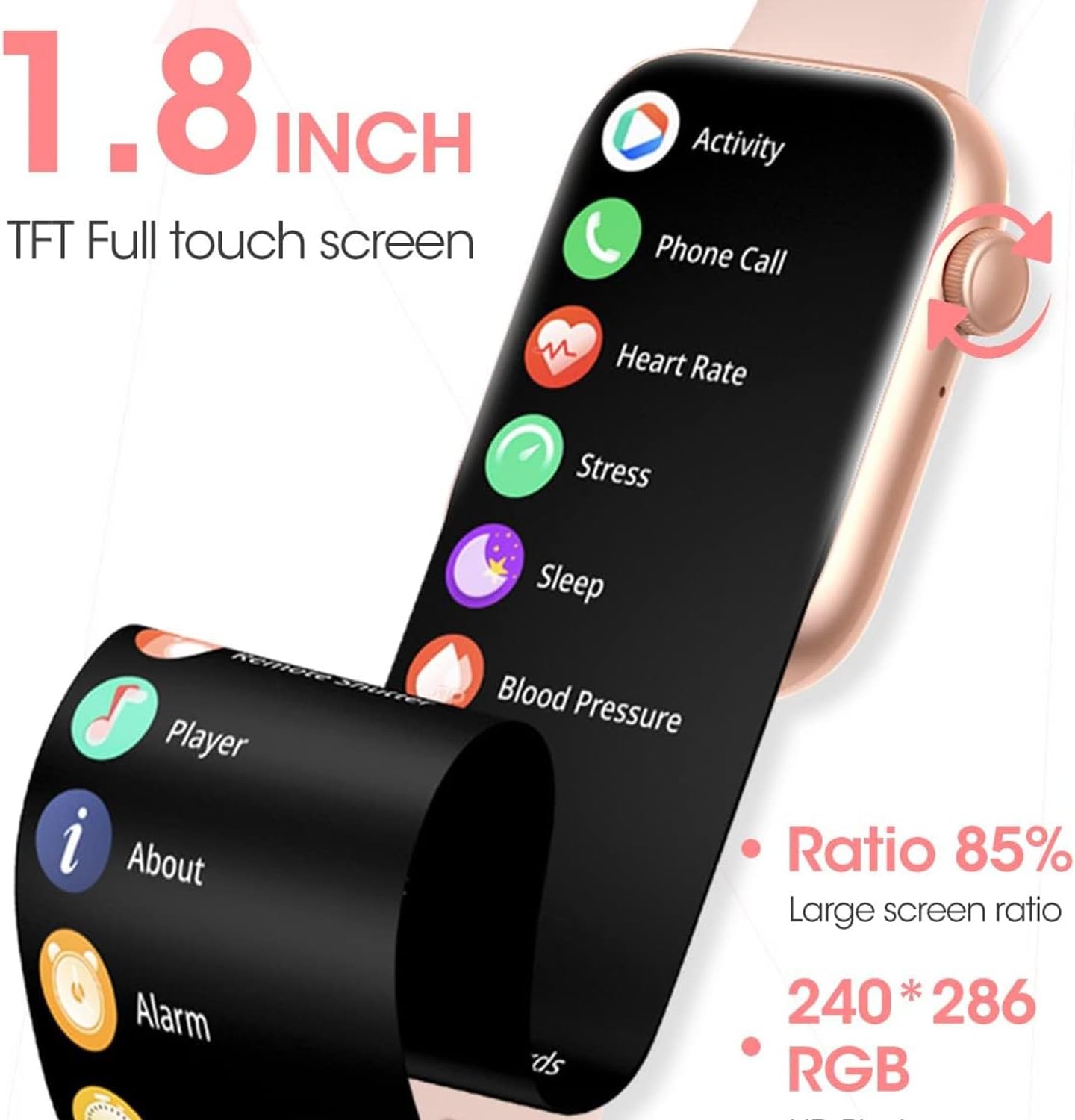 Smartwatch for Men Women Fitness 5ATM Waterproof Outdoor Tracker Elegant Wrist Time Piece with Ai Control Bluetooth/Heart Rate/Sleep Chronometer (Pink)