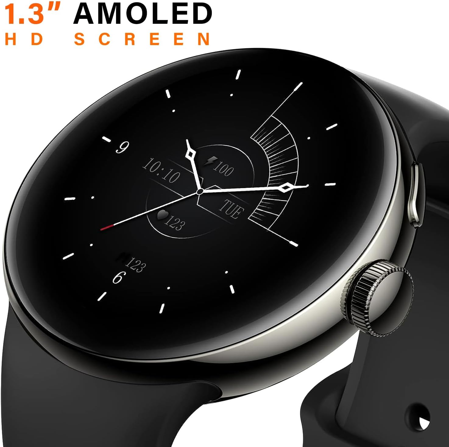 Touchscreen AMOLED Always-on Display LA24 Smartwatch Bluetooth Calling Fitness Tracker for Android & iOS Phones Heart Rate Sleep Monitoring Pedometer (Black)