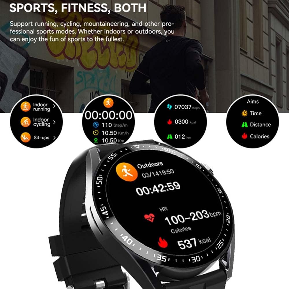 Smart Watch With Always on Display Voice Assistant NFC GPS Fitness Tracker Inteligent Bracelet Sports Smartwatch Bussiness Card QR Code and Lock System HW23 Pro EC33 AMAX PRO 3 (Black)