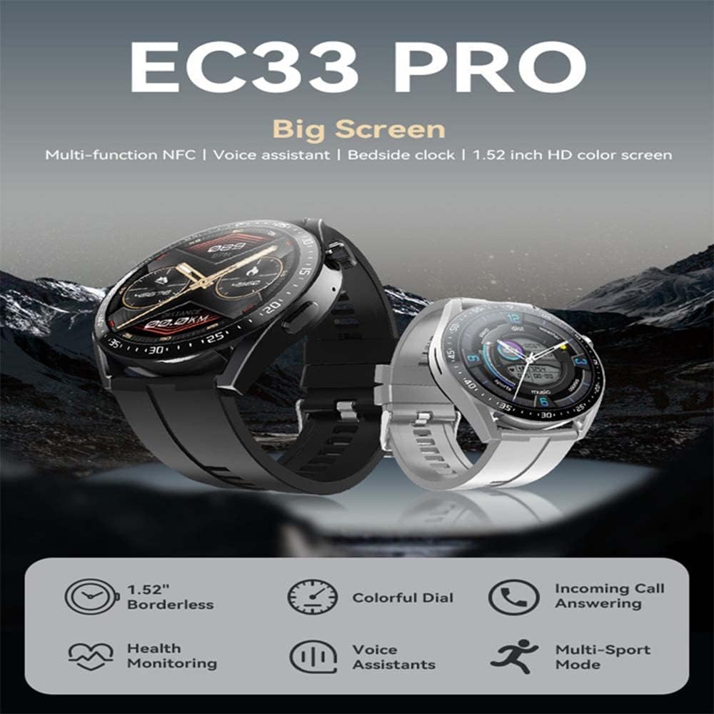 Smart Watch With Always on Display Voice Assistant NFC GPS Fitness Tracker Inteligent Bracelet Sports Smartwatch Bussiness Card QR Code and Lock System HW23 Pro EC33 AMAX PRO 3 (Black)