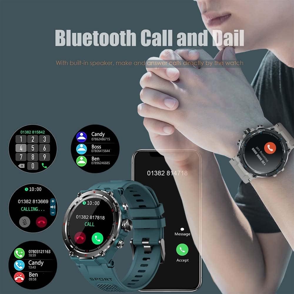 Military Smart Watch for Men Rugged Tactical Smartwatch Bluetooth (Answer/Make Calls) 1.32'' HD Fitness Watch Heart Rate Monitor Sleep Tracker (Blue)