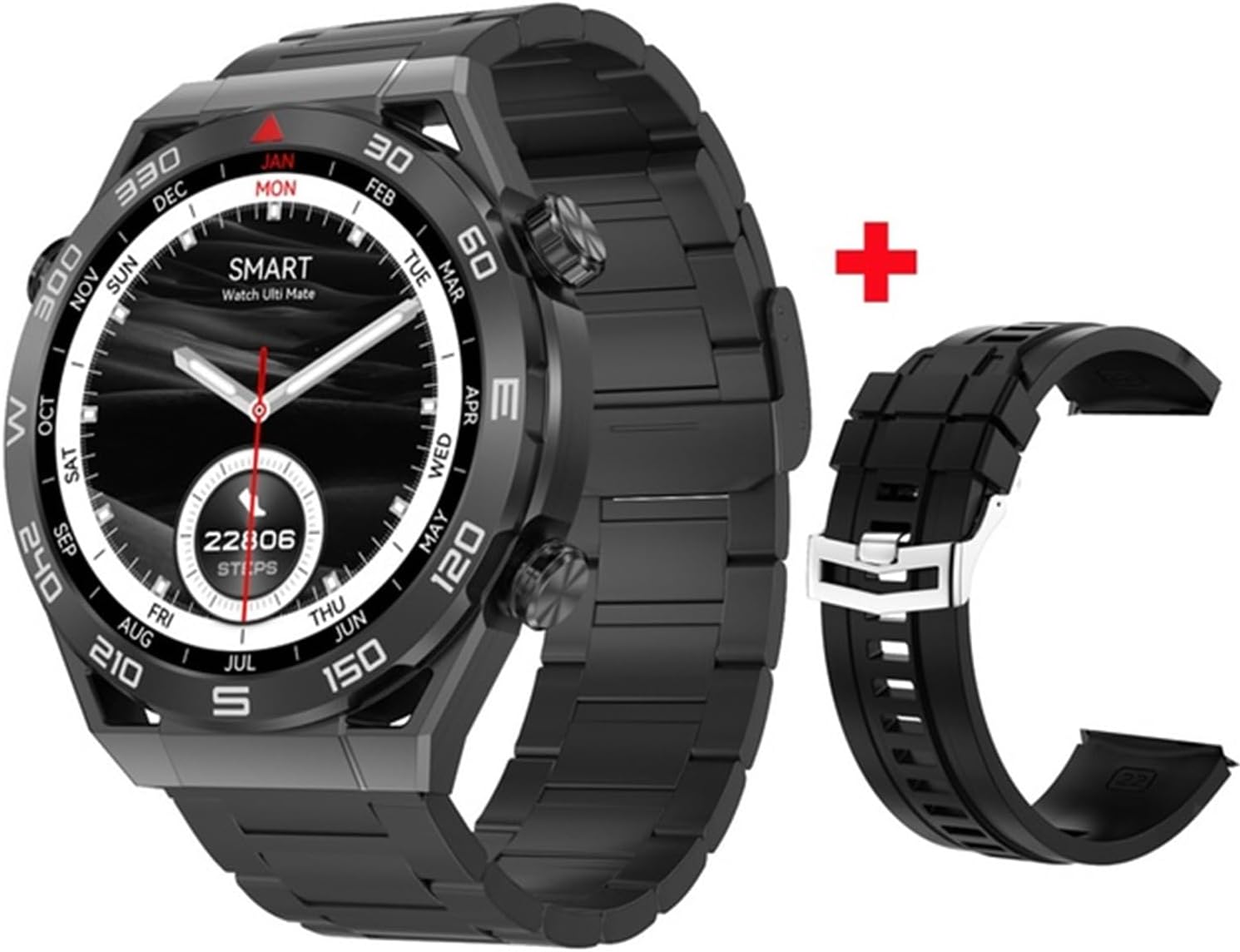 Smart Watch DT Ultra Mate 1.5-inch AMOLED Wireless Charging Qibla Kaaba Direction Smartwatch Fitness Pedometer Call Reminder Sleep Tracker Compatible with Android & iOS Men Hands-Free Calls (Black)