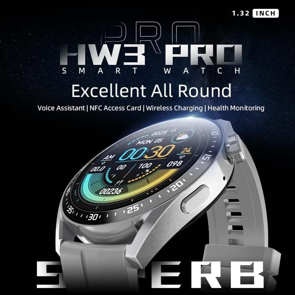 Smart Watch With Always on Display Voice Assistant NFC GPS Fitness Tracker Inteligent Bracelet Sports Smartwatch Bussiness Card QR Code and Lock System HW23 Pro EC33 AMAX PRO 3 (Black)