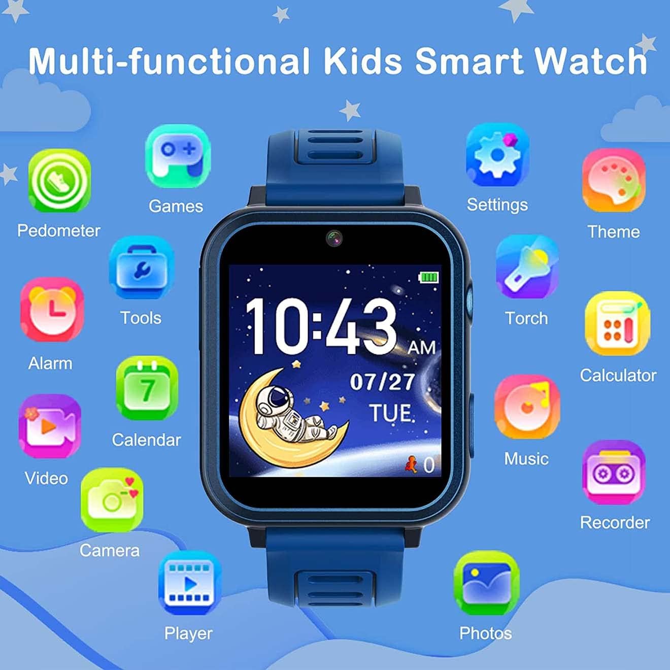 Kids Smart Watch, Toddler Watch Toys for 3-12 Ages Year Old, Smartwatches with 24 Learning Games Video Camera Pedometer Music Alarm Flashlight, Birthday Gift Boys Girls Kids, Educational