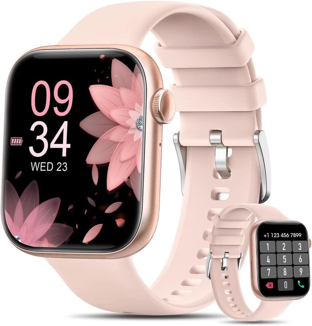Smartwatch for Men Women Fitness 5ATM Waterproof Outdoor Tracker Elegant Wrist Time Piece with Ai Control Bluetooth/Heart Rate/Sleep Chronometer (Pink)