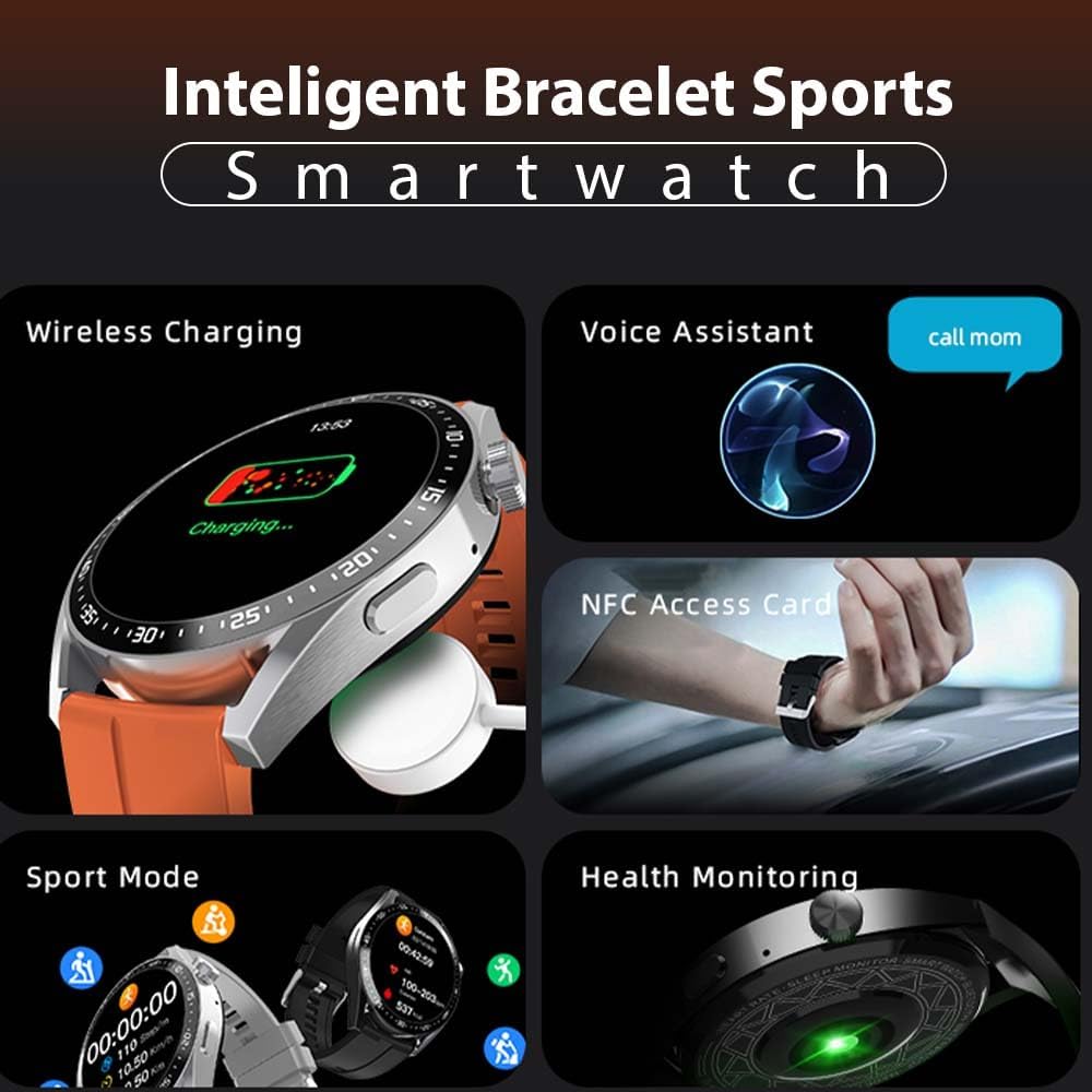 Smart Watch With Always on Display Voice Assistant NFC GPS Fitness Tracker Inteligent Bracelet Sports Smartwatch Bussiness Card QR Code and Lock System HW23 Pro EC33 AMAX PRO 3 (Silver Green))