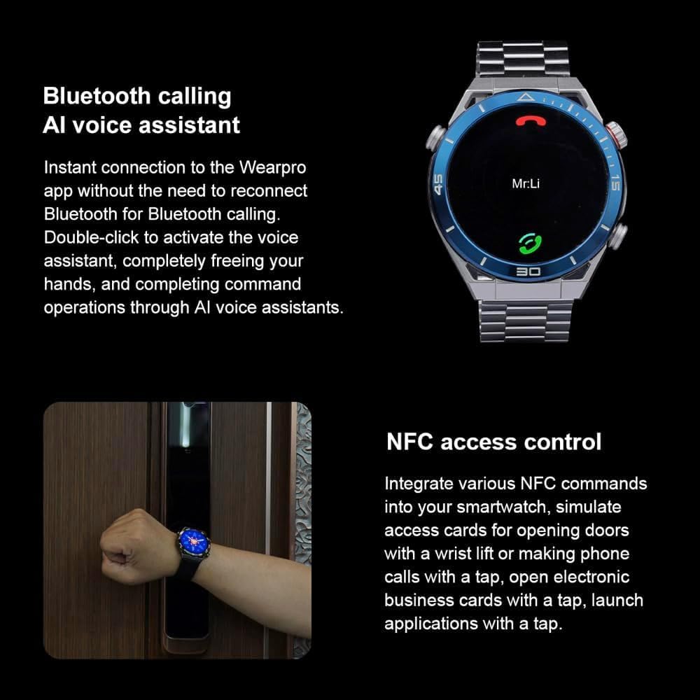 Smart Watch DT Ultra Mate 1.5-inch AMOLED Qibla Kaaba Direction Smartwatch Sports Fitness Pedometer Sleep Tracker Compatible with Android & iOS Men Hands-Free Calls (Silver Blue)