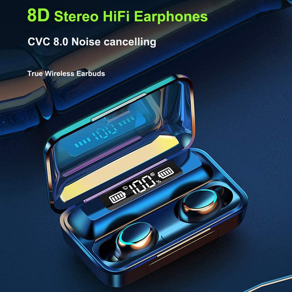 F9-5 TWS Wireless Earphones Noise Cancelling HD Binaural Call Earbuds with 2000mAh Magnetic Charging Case