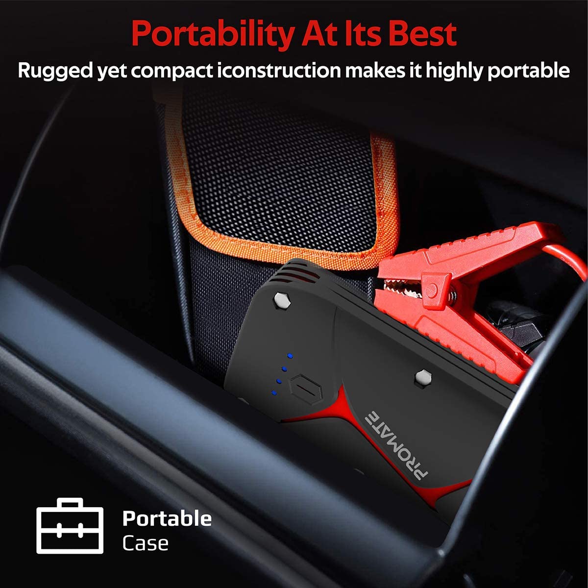 Promate Car Jump Starter 1600mAh Power Bank, Dual USB Port