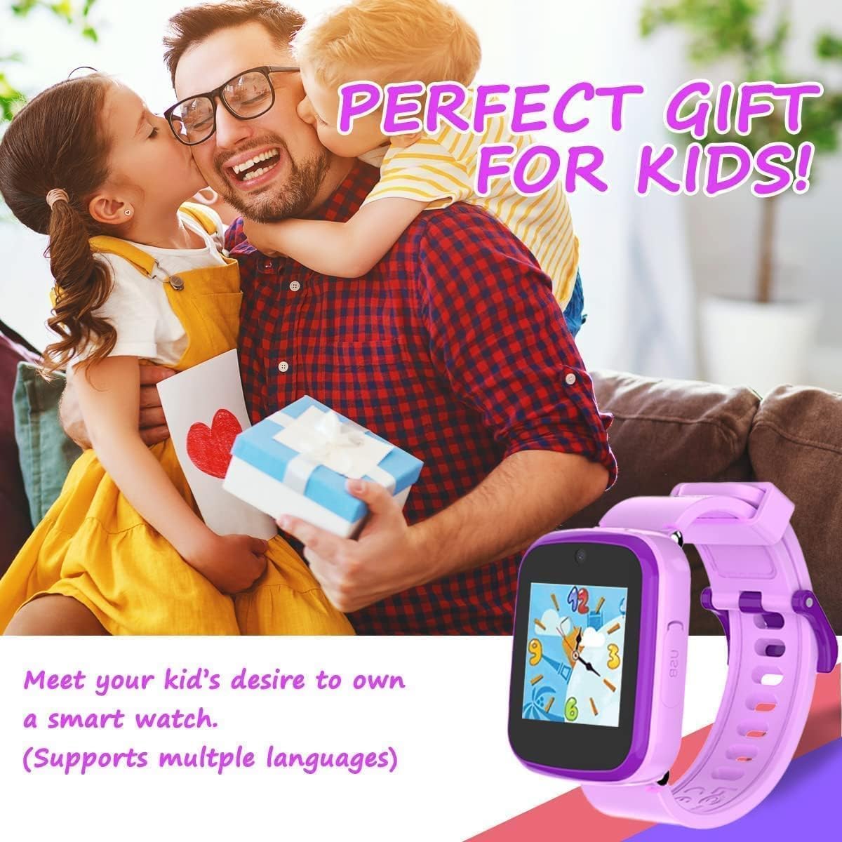 Kids Touchscreen Smartwatch with Cameras - Music Player, Educational Toy Pedometer Ideal Toddler Gifts for 3-10-Year-Olds - Birthday Present for 6-8-Year-Old (Purple)