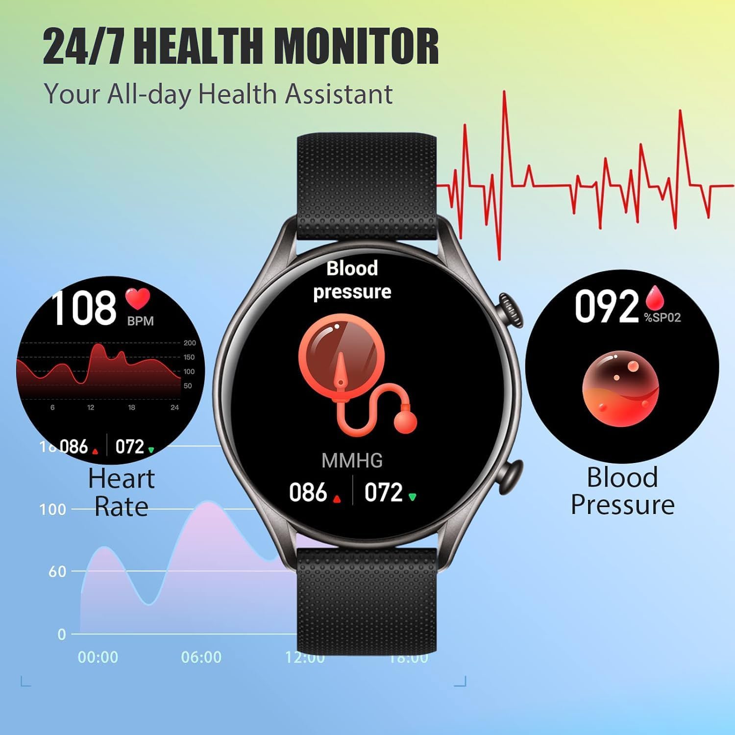 IP68 Waterproof Smartwatch Fitness Tracker Answer/Make Calls Heart Rate Blood Pressure Sleep Monitor Step Counter-Sport Running Digital Watch for Android iOS Phones (Black Steal)