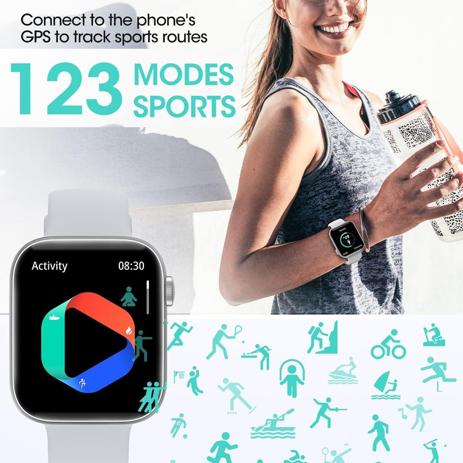 Smartwatch for Men Women Fitness 5ATM Waterproof Outdoor Tracker Elegant Wrist Time Piece with Ai Control Bluetooth/Heart Rate/Sleep Chronometer