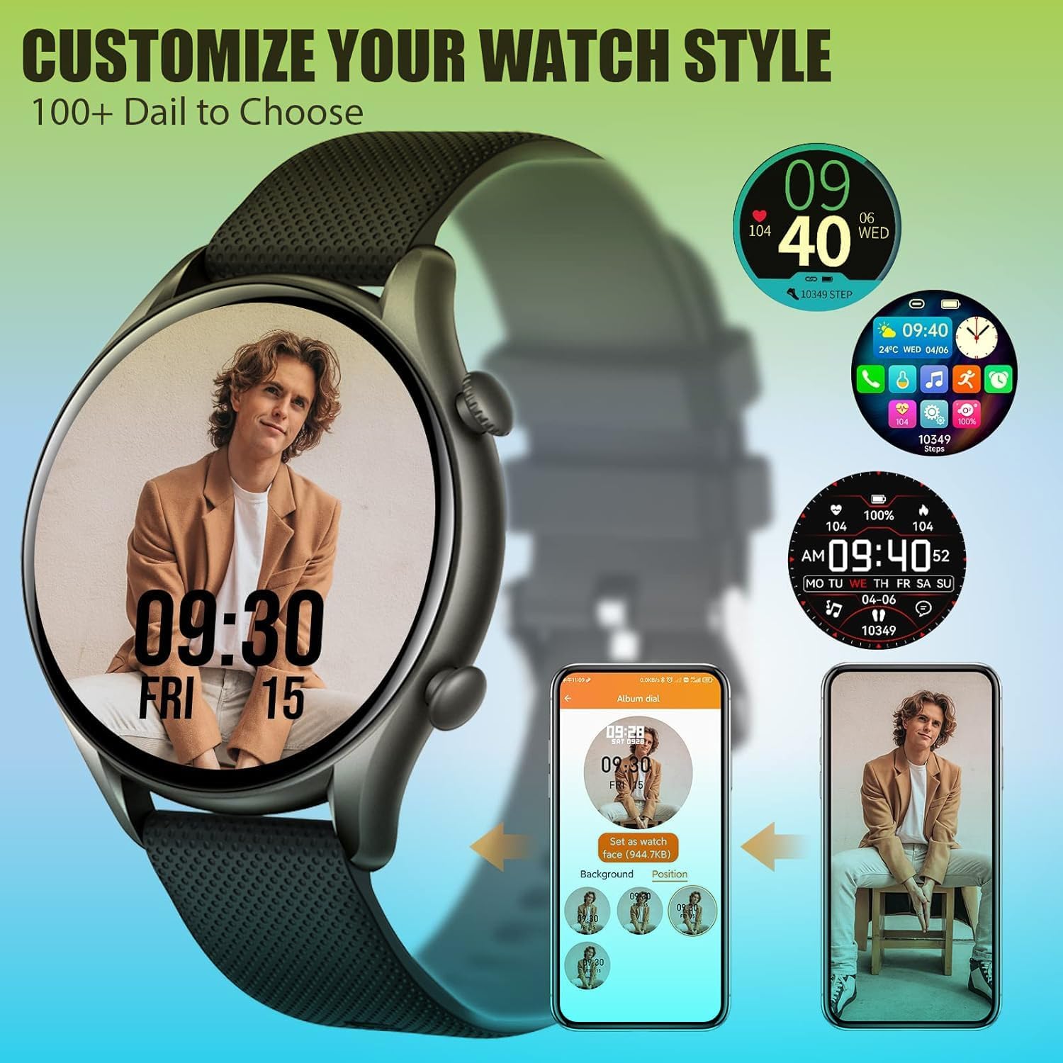 IP68 Waterproof Smartwatch Fitness Tracker Answer/Make Calls Heart Rate Blood Pressure Sleep Monitor Step Counter-Sport Running Digital Watch for Android iOS Phones (Black Steal)