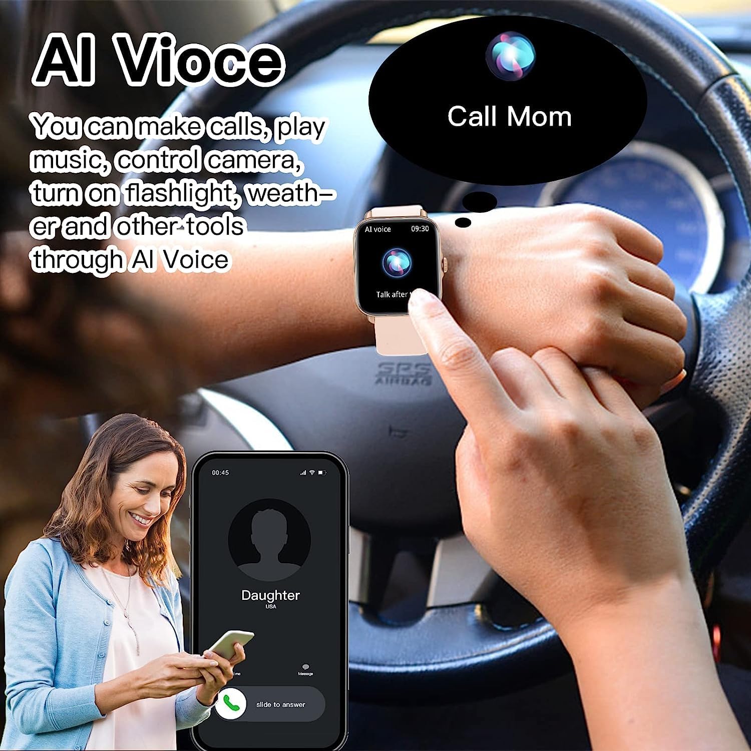 Premium Smart Watch Call/Dial Fitness Tracker, 28 Sport Modes 1.7inch Display AI Voice Control Heart Rate Sleep Monitor Android & iOS Compatible