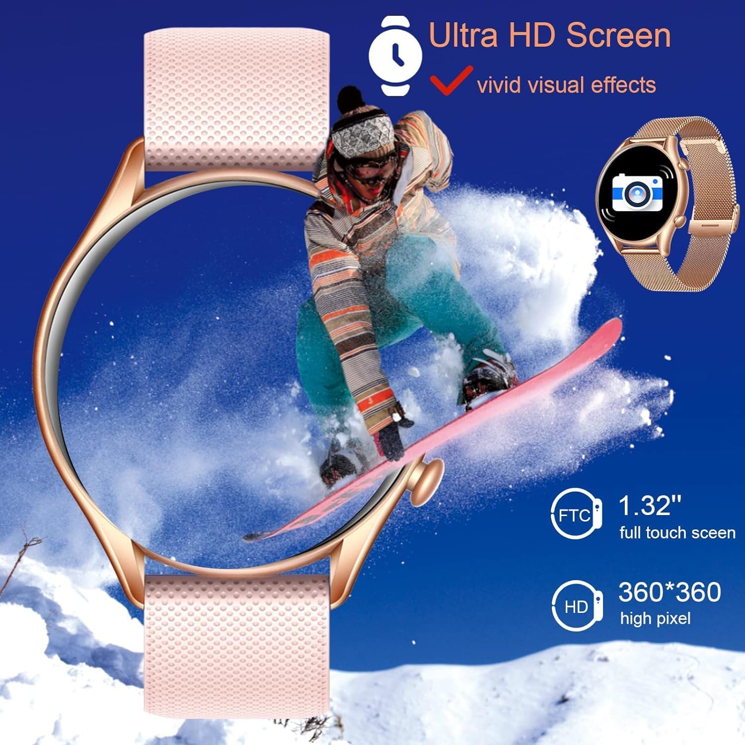 IP68 Waterproof Smartwatch for Women - Fitness Tracker Answer/Make Calls Heart Rate Blood Pressure Sleep Monitor Step Counter-Sport Running Digital Watch for Android iOS Phones (Pink)