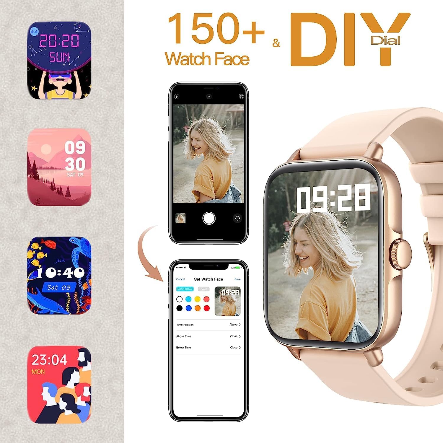 Premium Smart Watch Call/Dial Fitness Tracker, 28 Sport Modes 1.7inch Display AI Voice Control Heart Rate Sleep Monitor Android & iOS Compatible