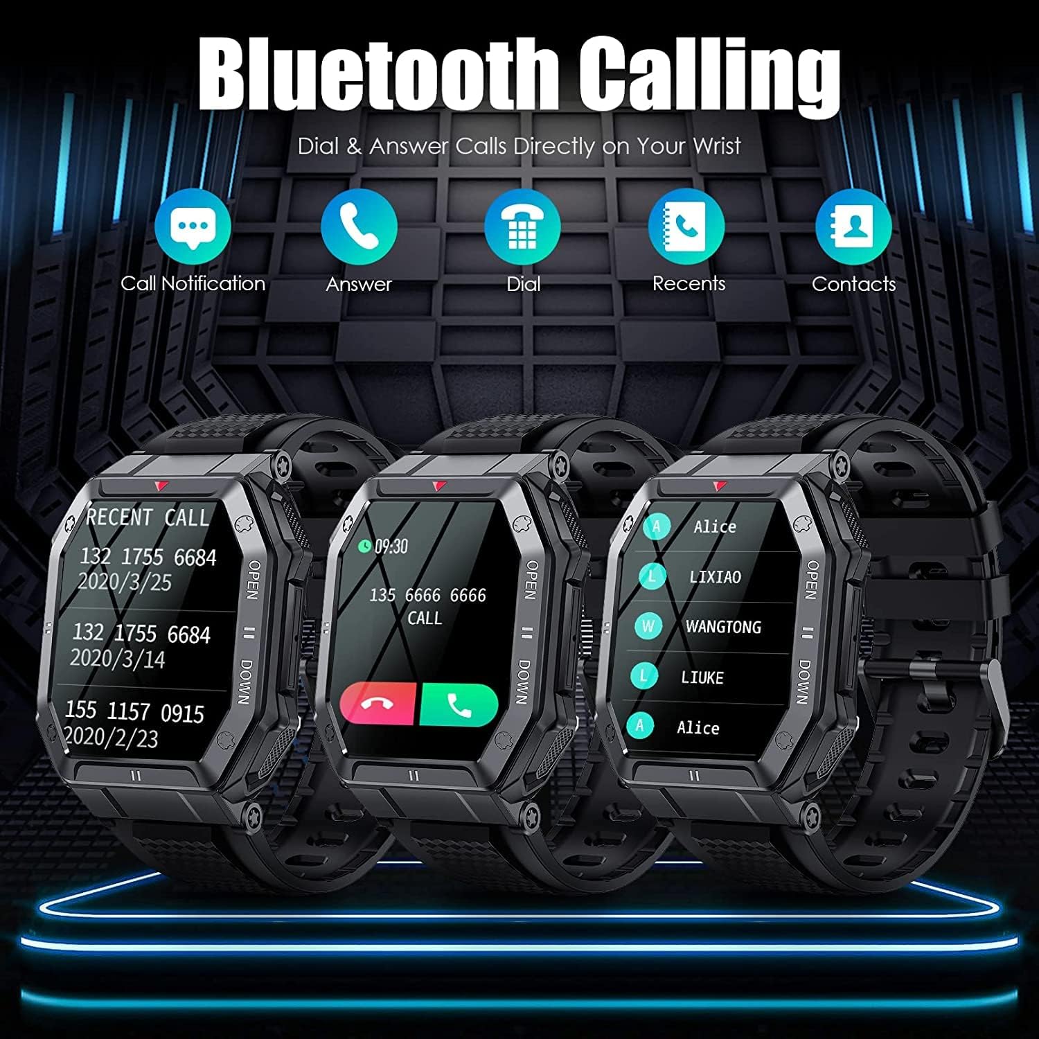 Military Smartwatch for Men with Call Answer/Make Outdoor Tactical Sports Watch Rugged 1.85