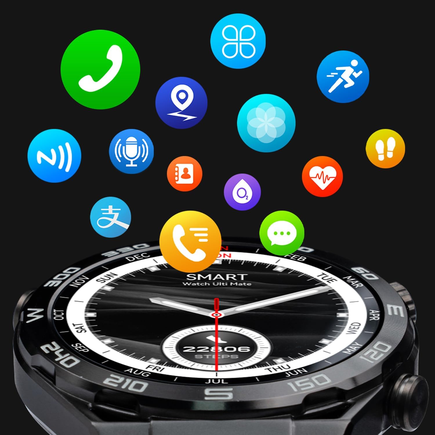 Smart Watch DT Ultra Mate 1.5-inch AMOLED Wireless Charging Qibla Kaaba Direction Smartwatch Fitness Pedometer Call Reminder Sleep Tracker Compatible with Android & iOS Men Hands-Free Calls (Black)