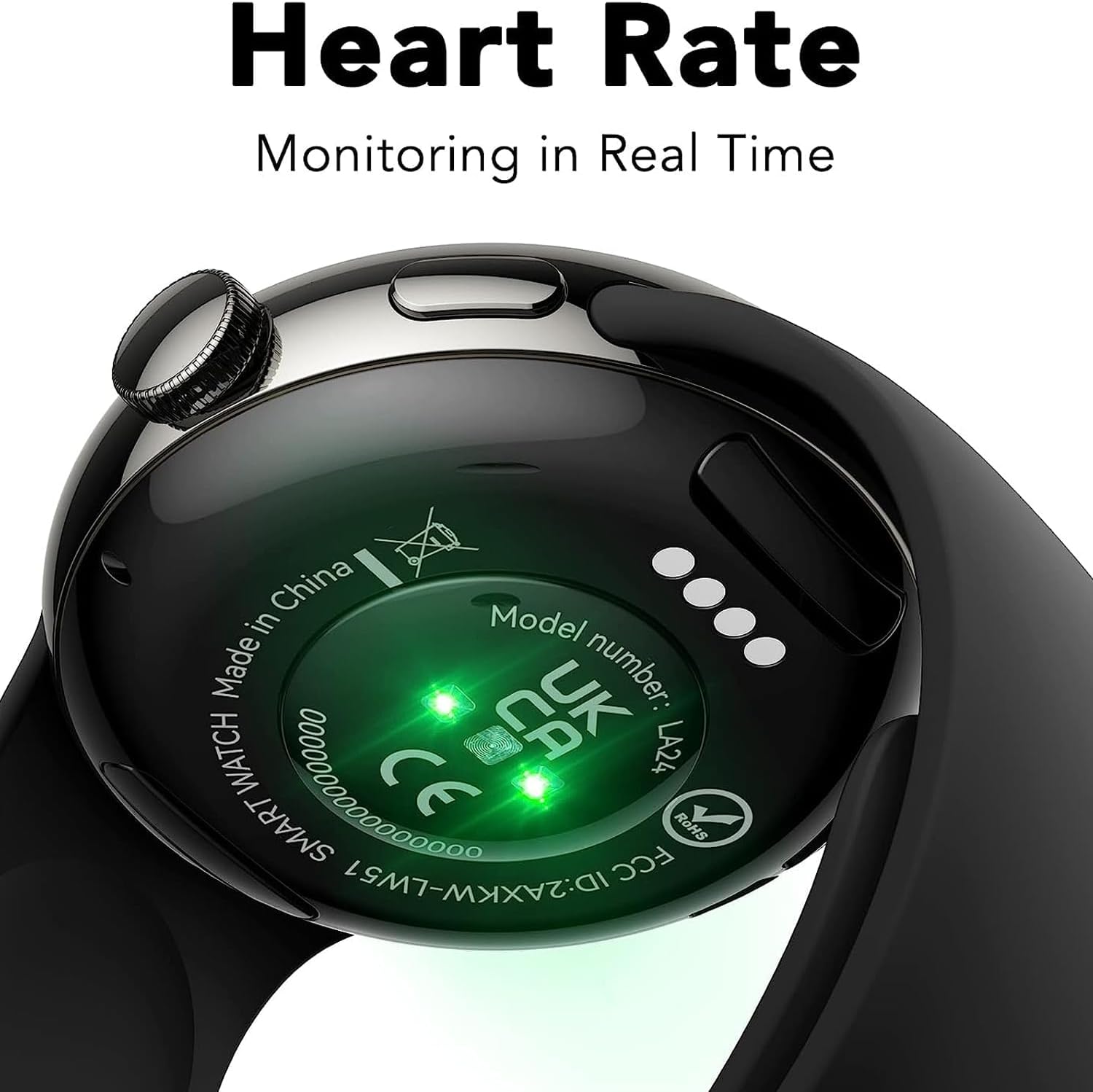 Touchscreen AMOLED Always-on Display LA24 Smartwatch Bluetooth Calling Fitness Tracker for Android & iOS Phones Heart Rate Sleep Monitoring Pedometer (Black)