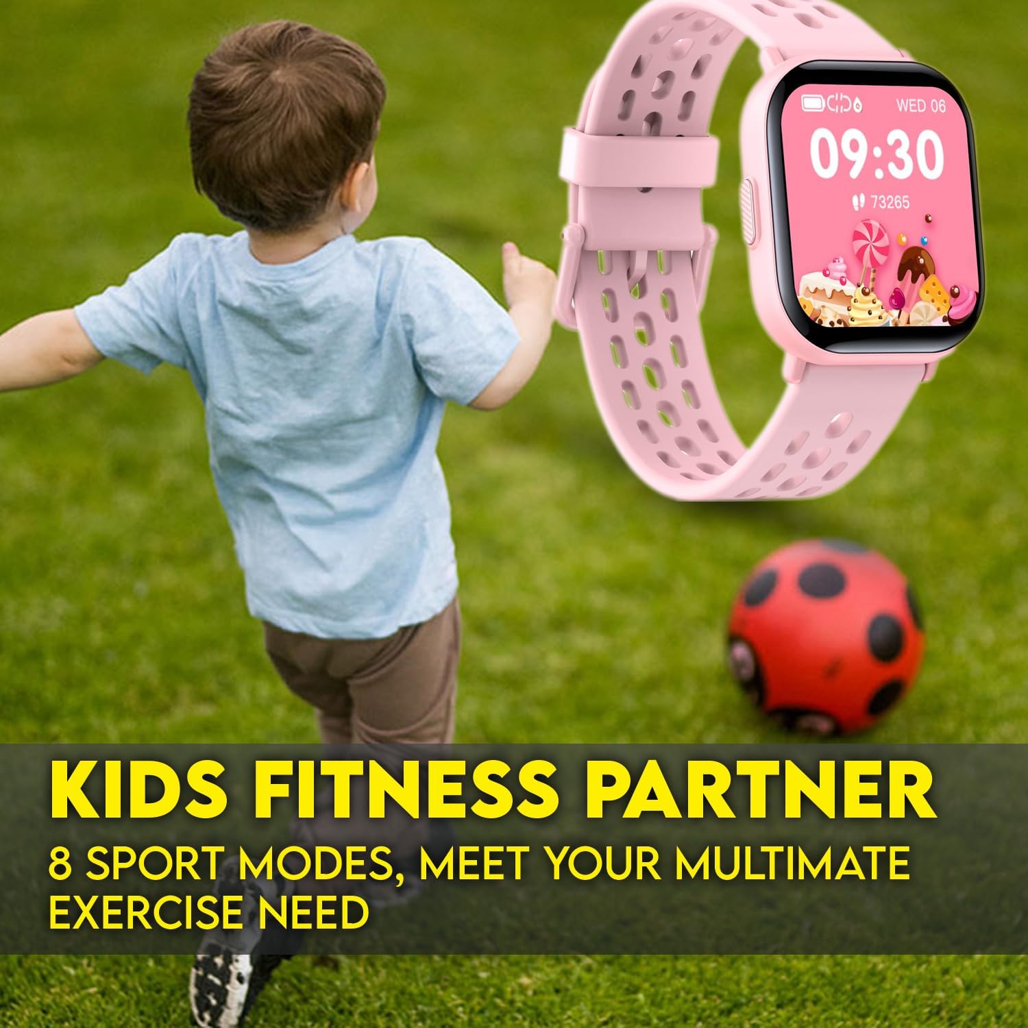 Kids Smartwatch for Boys and Girls IP68 Waterproof Children's Fitness Activity Tracker Watch Heart Rate Sleep Monitor 8 Sports Modes Pedometer Alarm Clock Gifts Teenagers Smart Watch (Pink)