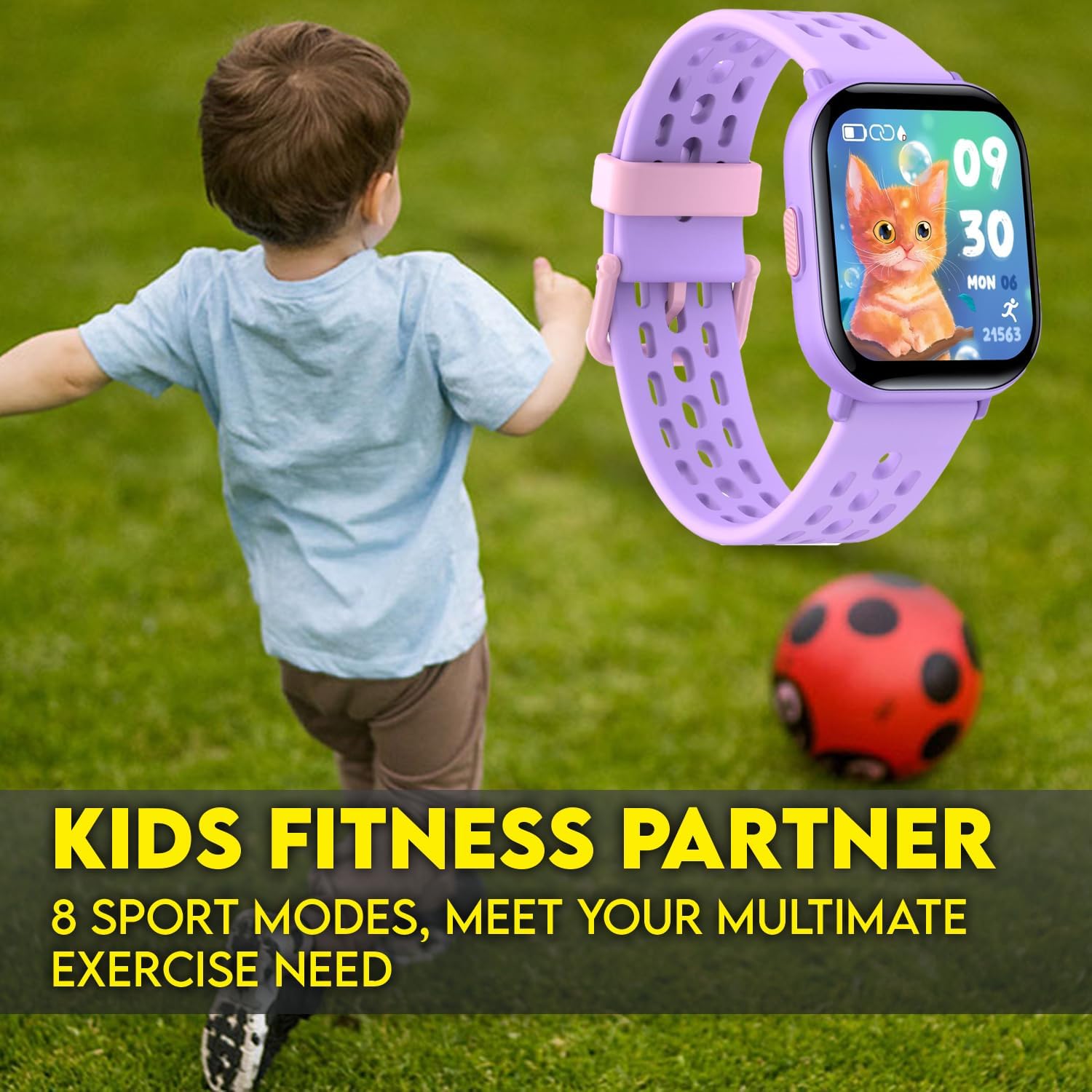 Kids Smartwatch for Boys and Girls IP68 Waterproof Children's Fitness Activity Tracker Watch Heart Rate Sleep Monitor 8 Sports Modes Pedometer Alarm Clock Gifts Teenagers Smart Watch (Purple)