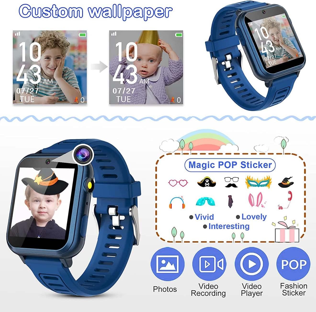 Kids Smart Watch, Toddler Watch Toys for 3-12 Ages Year Old, Smartwatches with 24 Learning Games Video Camera Pedometer Music Alarm Flashlight, Birthday Gift Boys Girls Kids, Educational