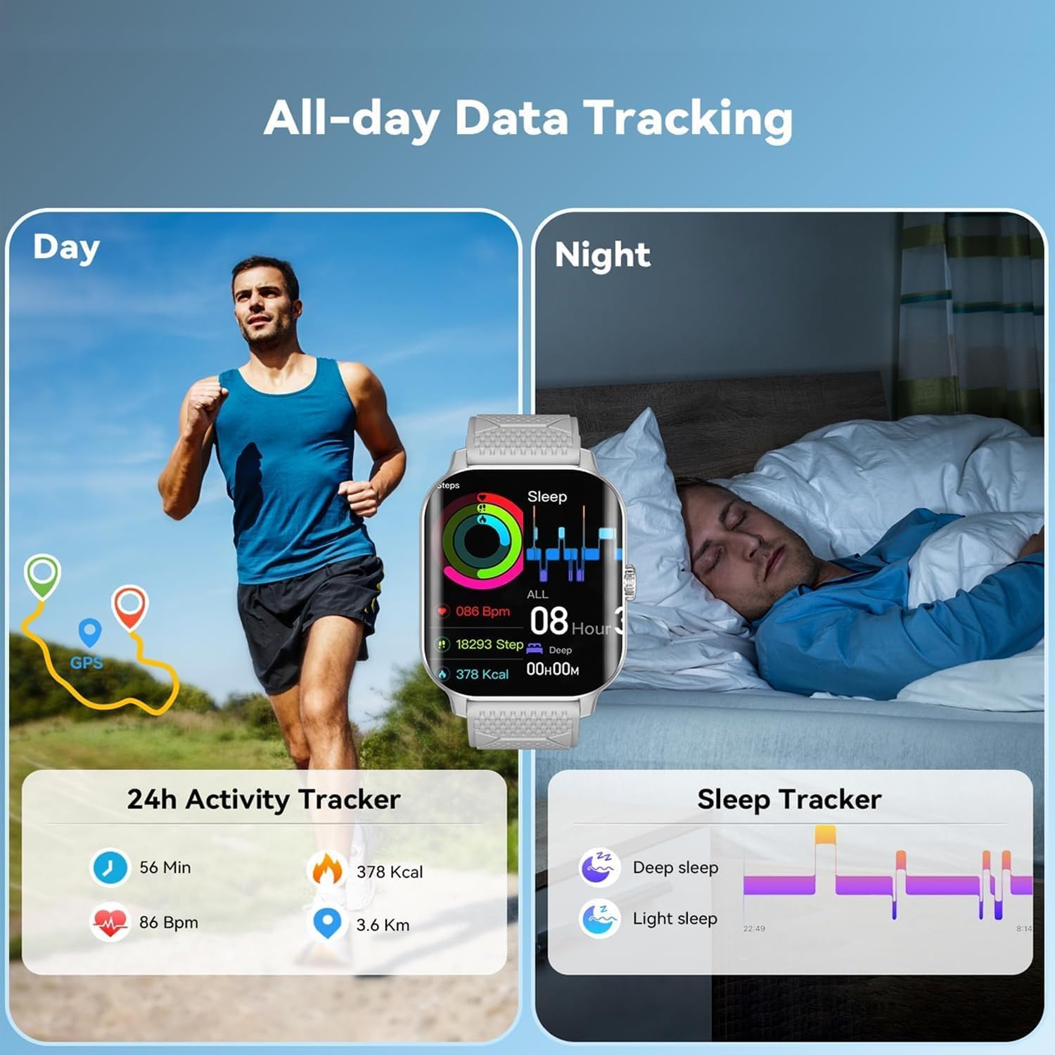 Big Touch Screen Smartwatch for Men and Women Health Fitness Tracker with Sleep Monitor Blood Pressure Pedometer Compatible with iOS and Android Phones (Gray)