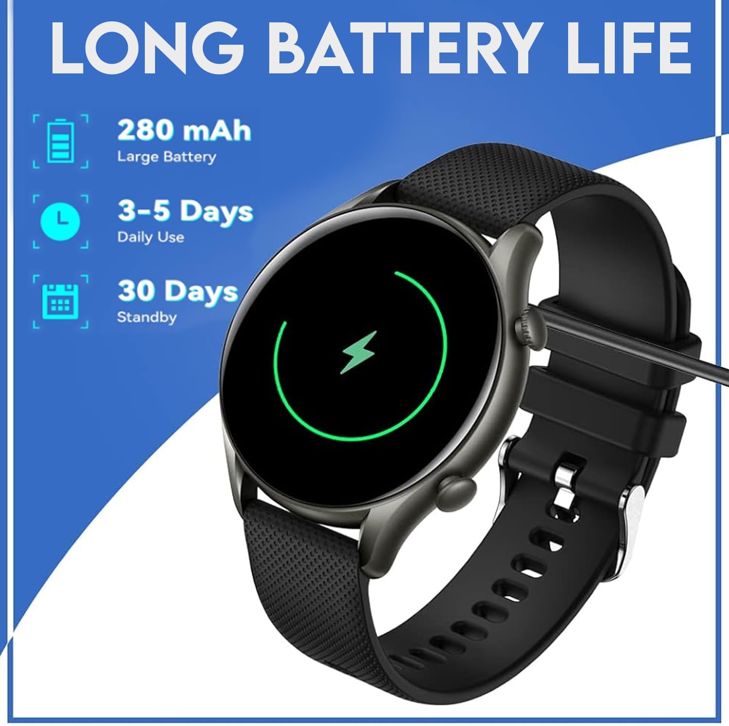 IP68 Waterproof Smartwatch Fitness Tracker Answer/Make Calls Heart Rate Blood Pressure Sleep Monitor Step Counter-Sport Running Digital Watch for Android iOS Phones (Black)