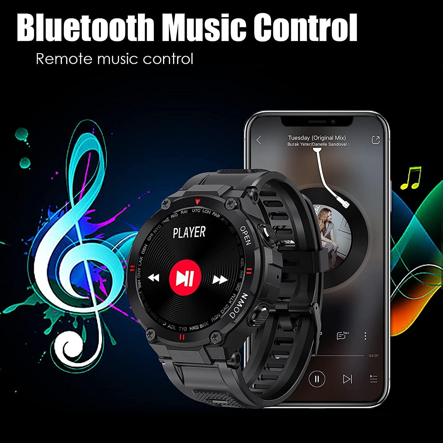 Military Smartwatch Men Outdoor Waterproof Tactical Smart Watch 1.3 Inch HD Touch Screen Bluetooth Talk Speaker Fitness Tracker Compatible with iPhone Samsung (Black)