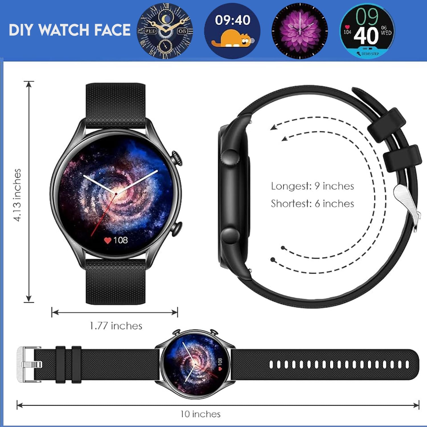 IP68 Waterproof Smartwatch Fitness Tracker Answer/Make Calls Heart Rate Blood Pressure Sleep Monitor Step Counter-Sport Running Digital Watch for Android iOS Phones (Black)