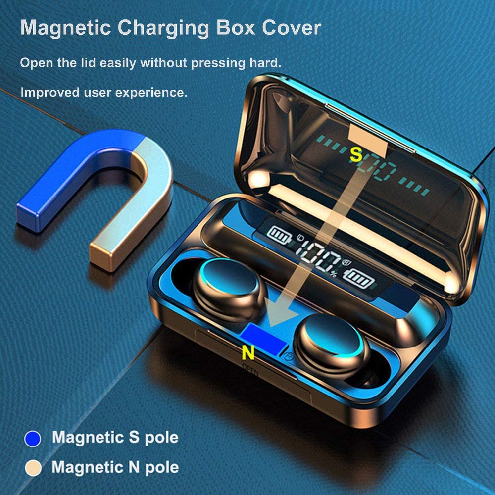 F9-5 TWS Wireless Earphones Noise Cancelling HD Binaural Call Earbuds with 2000mAh Magnetic Charging Case