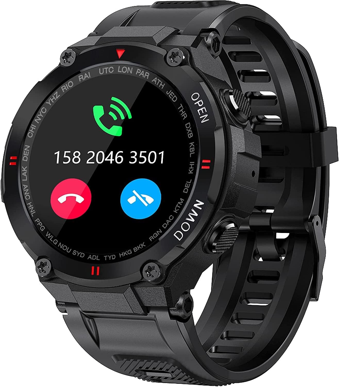Military Smartwatch Men Outdoor Waterproof Tactical Smart Watch 1.3 Inch HD Touch Screen Bluetooth Talk Speaker Fitness Tracker Compatible with iPhone Samsung (Black)